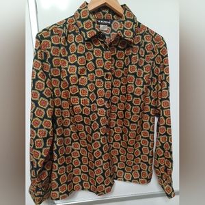 Vintage Notations Women's Blouse Colorful Button All Over Print Geometric, Large